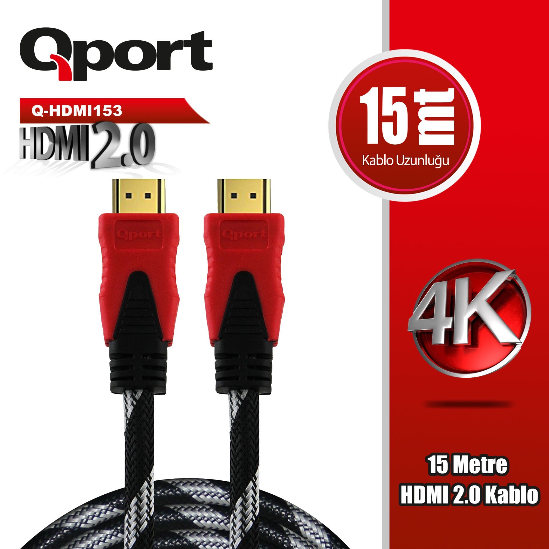 QPORT Q-HDMI153 HDMI 2.0 V ALTIN UÇLU KABLO 15 METRE