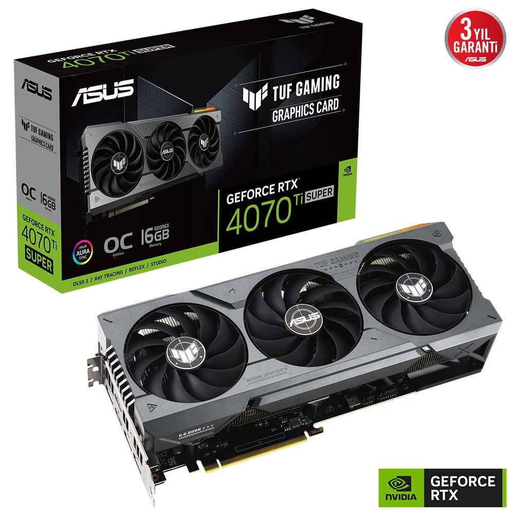 ASUS TUF-RTX4070TIS-O16G-GAMING 16GB EKRAN KARTI GDDR6X DLSS3 HDMI DP 256BİT