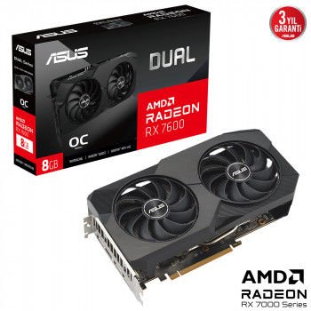 ASUS DUAL-RX7600-O8G 8GB EKRAN KARTI GDDR6 HDMI DP 128BİT