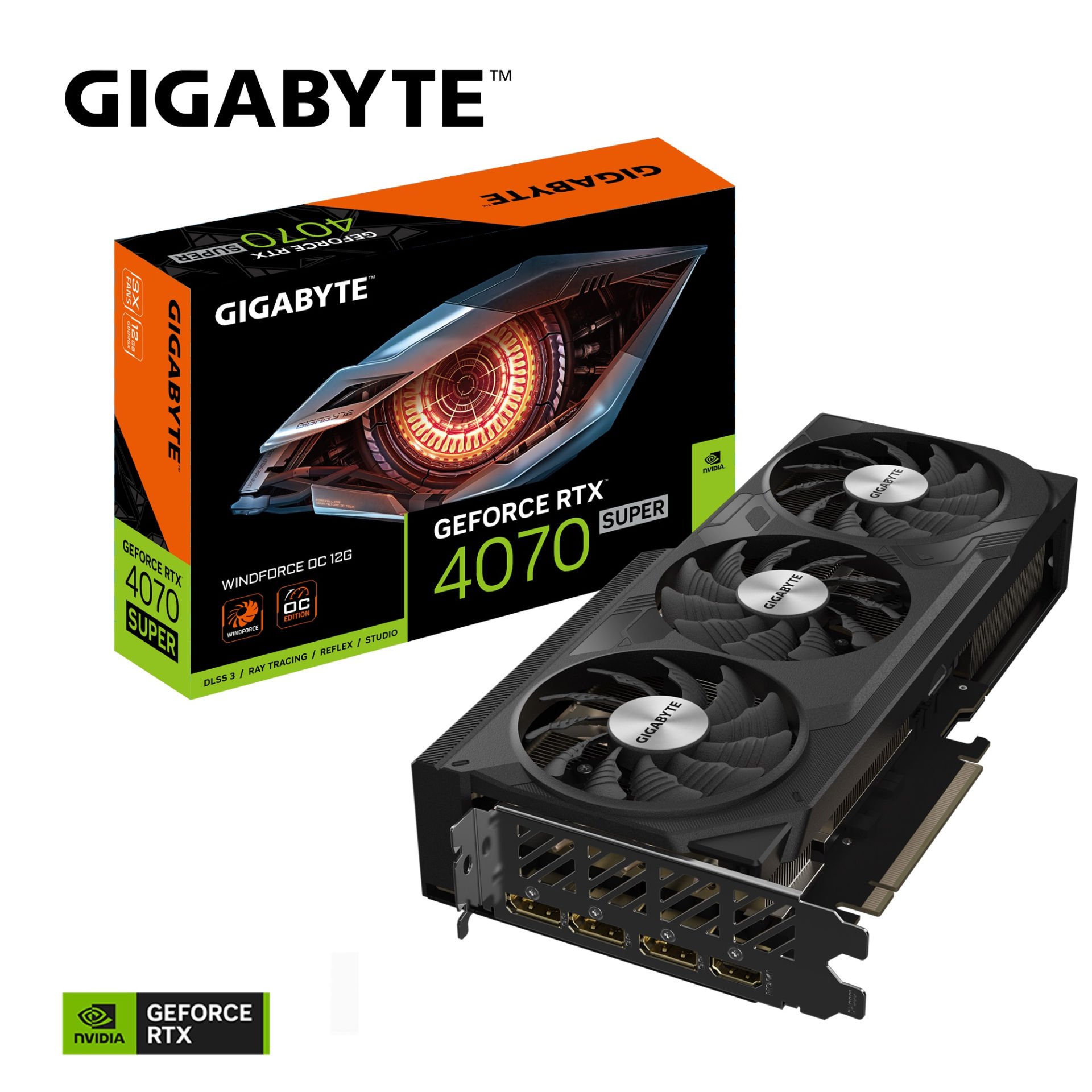 GIGABYTE GV-N407SWF3OC-12GD RTX4070 EKRAN KARTI SUPER 12GB GDDR6X DX12 DLSS 3 192BİT