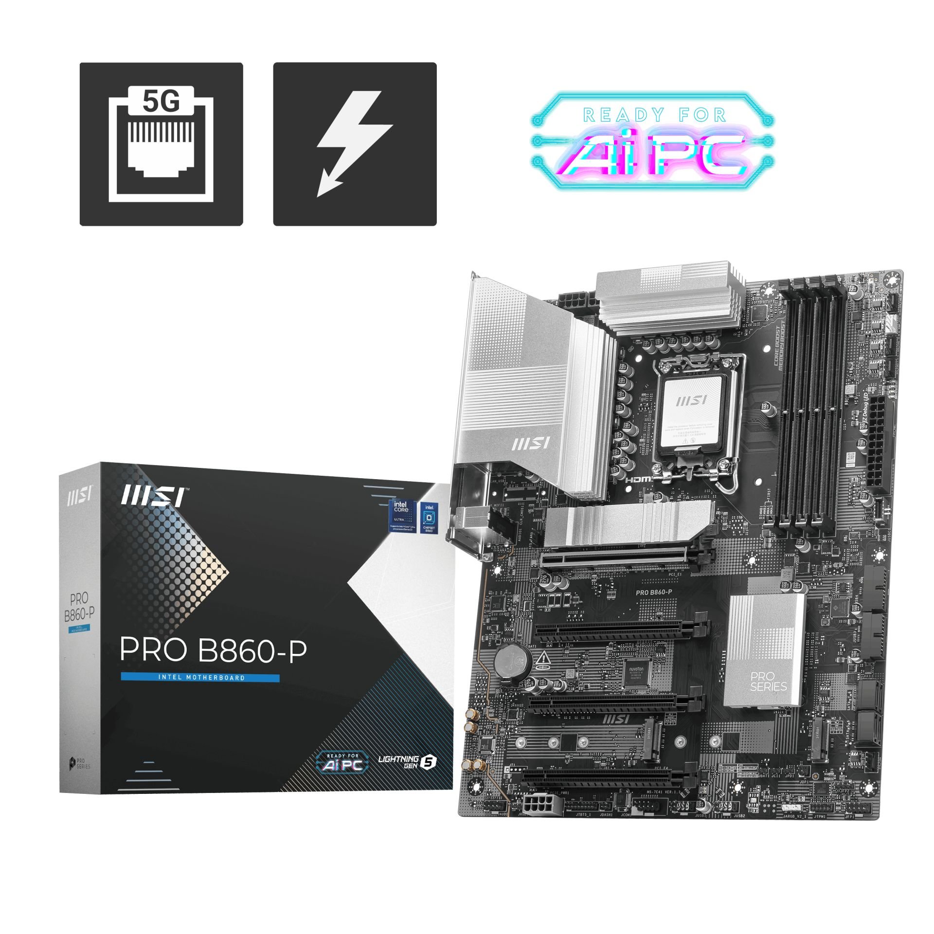 MSI PRO B860-P ANAKART SOKET 1851 DDR5 8600MHZ(OC) 3xM.2 1x TB4 HDMI DISPLAY 5G LAN ATX