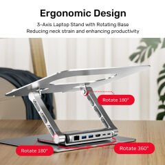 UNITEK 360 DERECE DÖNER 5in1 METAL NOTEBOOK STANDI (ETHERNET, 2xUSD3.0, HDMI, 100W PD) (D1109B01)
