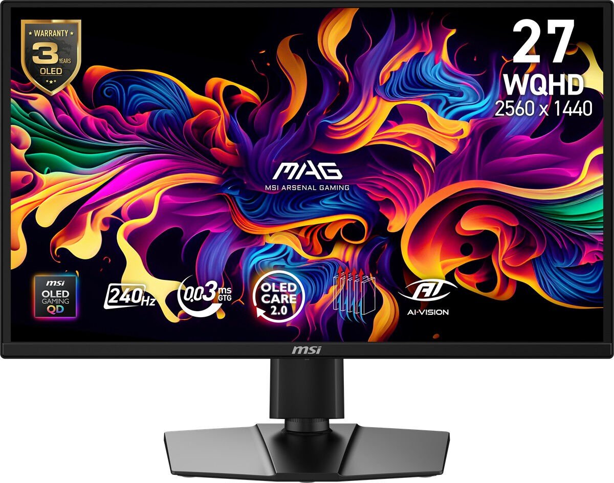 26.5 MSI MAG 272QP QD-OLED X24 WQHD  0.03MS 240HZ FREESYNC PREMIUM PIVOT GAMING
