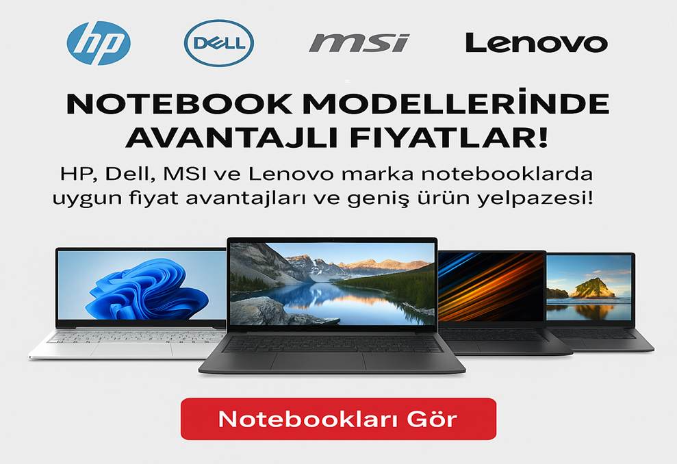 HP, Dell, MSI ve Lenovo notebook modellerinde avantajlı fiyatlar, geniş ürün yelpazesi ve kurumsal alımlara özel çözümler.